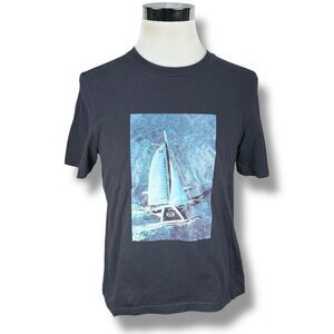 Sergio Tacchini Sailing Lab T-Shirt Men's Medium Blue Cotton Short Sleeve Boat